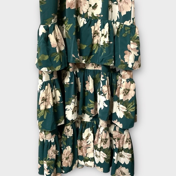 Abercrombie & Fitchburg Green Maxi Dress SZ S Floral Ruffle Tier Women Coquette - Picture 7 of 9